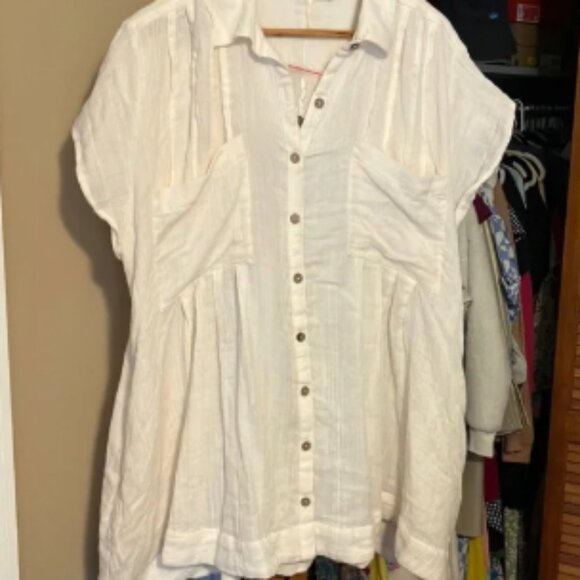 New FREE PEOPLE oversized gauzy blouse cream off white lounging shirt - Picture 1 of 6